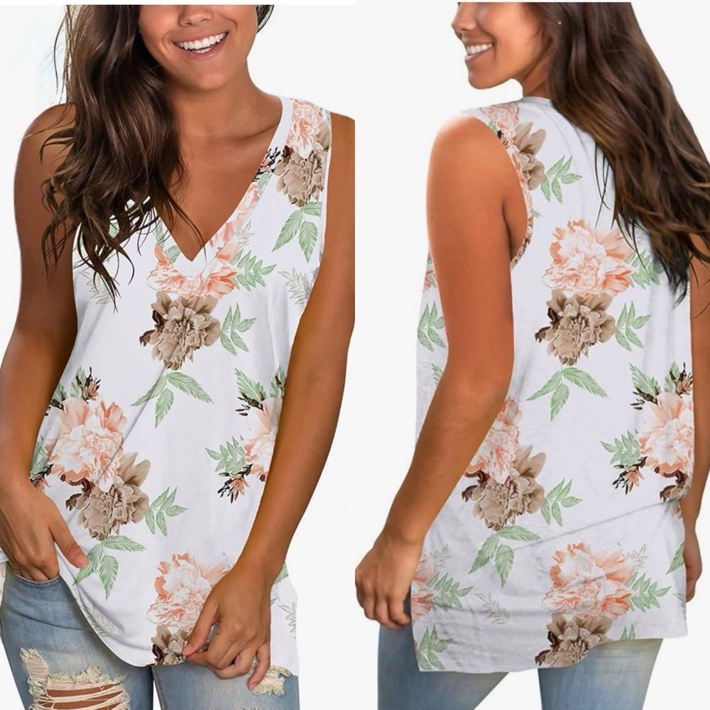 Floral V-neck Sleeveless Tank Top 3X
